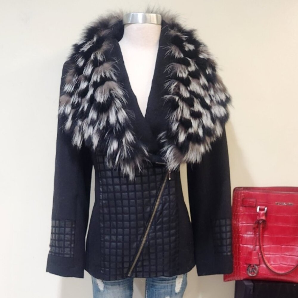 💥SHOWSTOPPER!💥VTG 100% Cashmere, Leather & Tipped Silver Fox Fur Coat in Black
